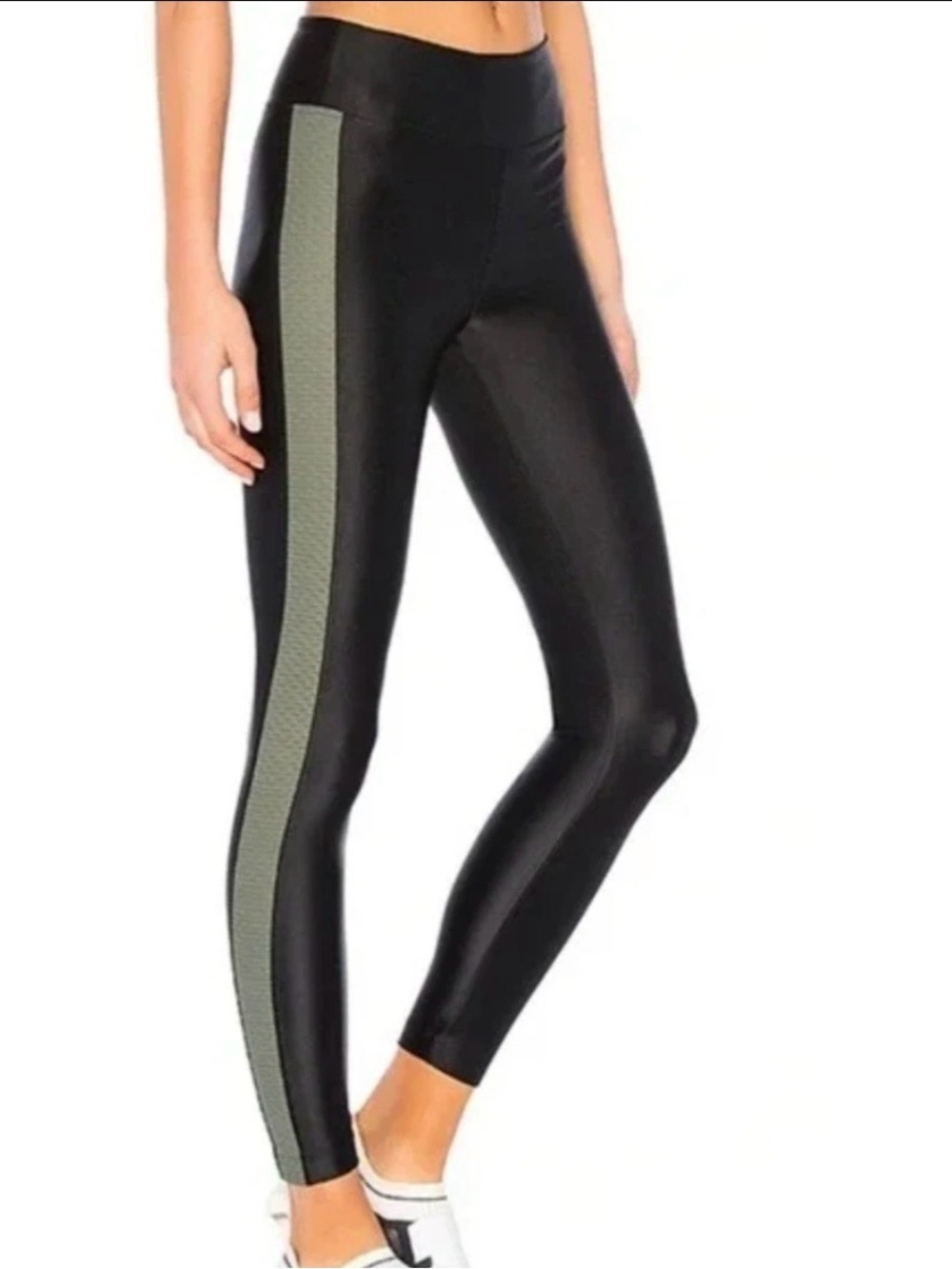 Koral Dynamic Duo High Rise Black Leggings Green Mesh Side Stripes Size Small